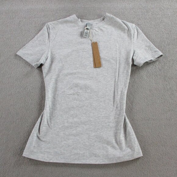 SKIMS Cotton Jersey T Shirt Womens XS Light Heather Grey Basic Casual Tee NWT - Picture 2 of 8
